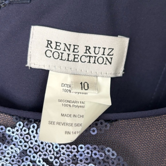 RENE RUIZ COLLECTION Navy Floral Sequin Fit-&-Flare Gown Off Shoulder Strapless - Picture 4 of 10